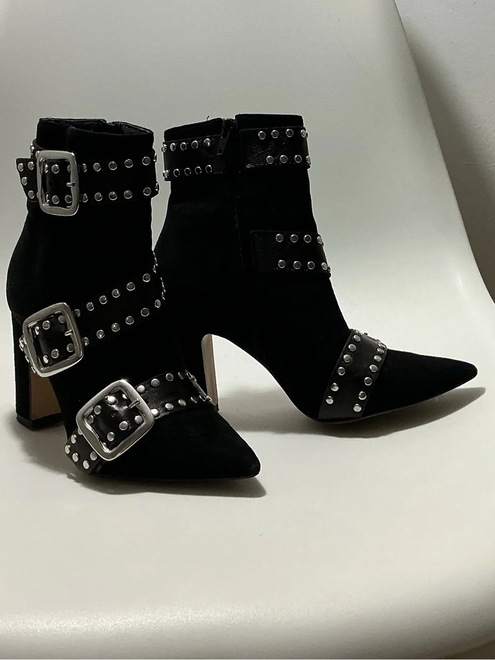 Italian Shoemakers Black Studded Pointed-Toe Buckle Ankle Boots